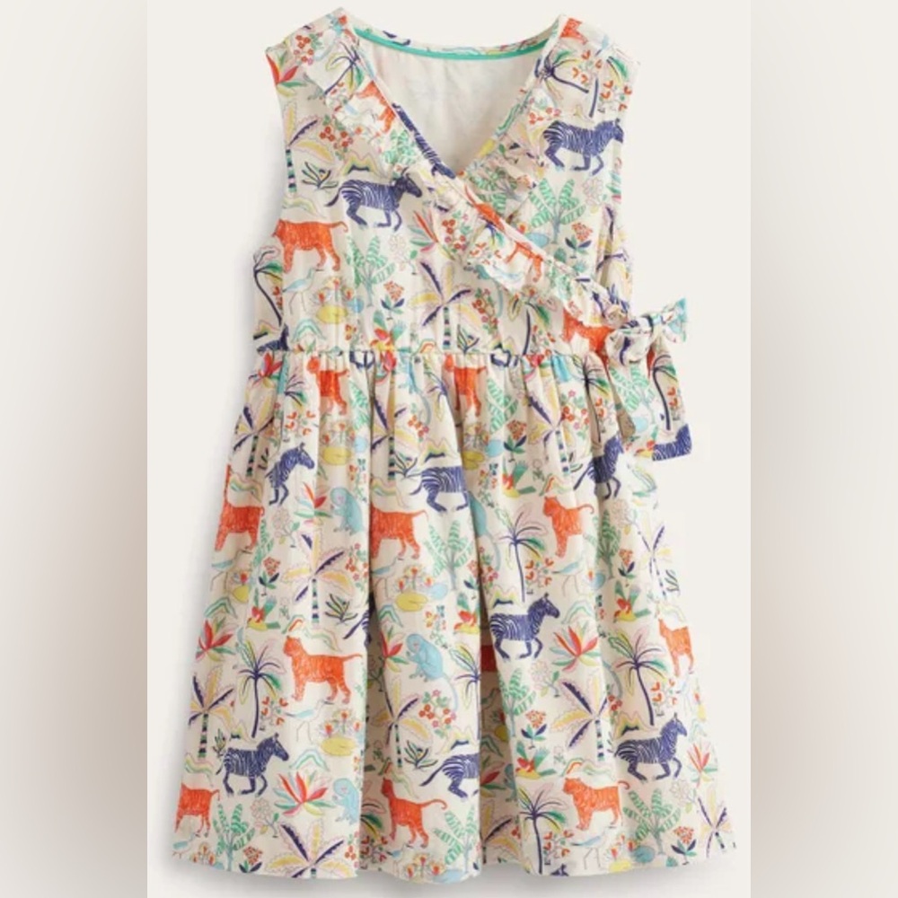 Mini Boden Vanilla Pod Tropical Garden Wrap Dress 5/6